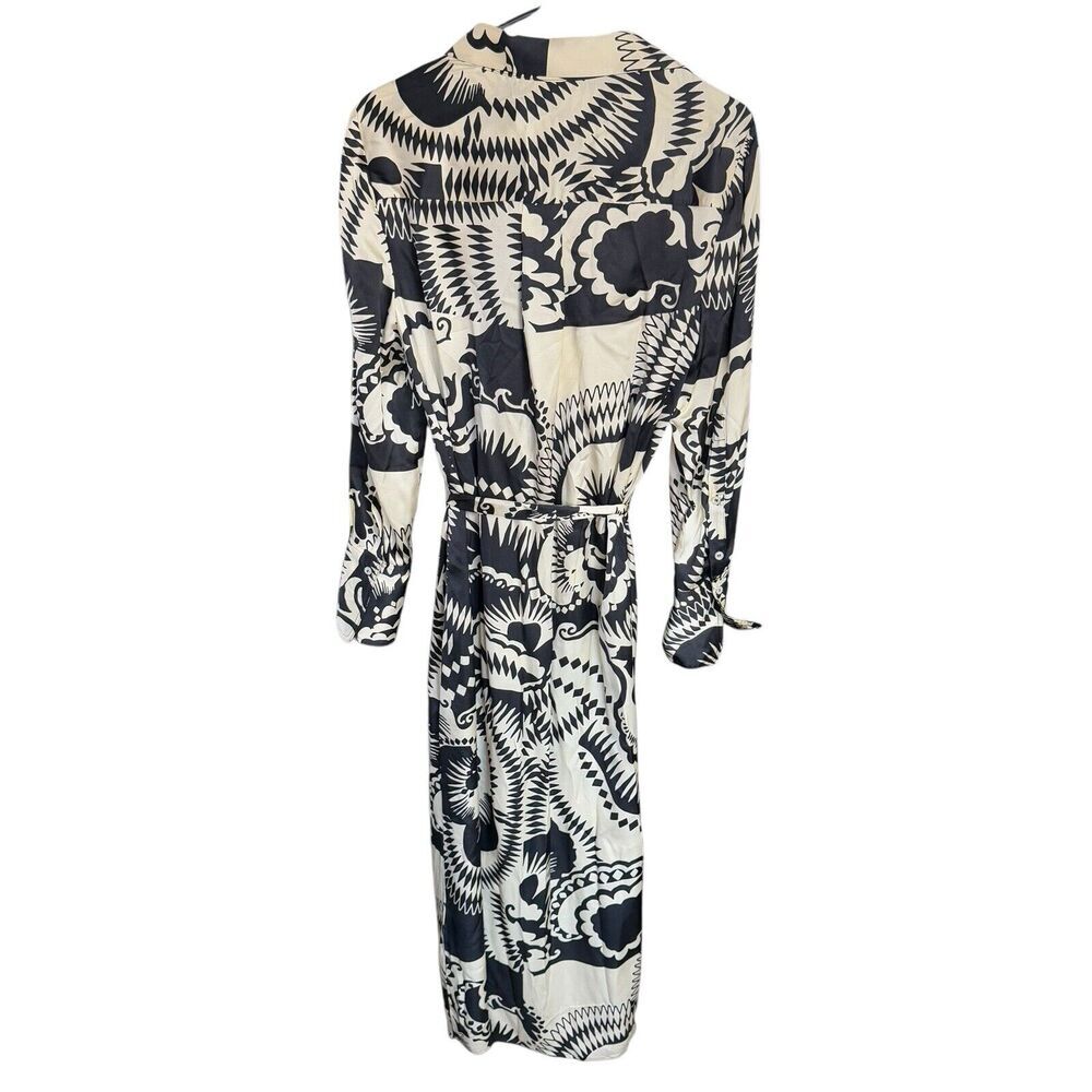 Reiss Black and Cream Abstract Print Wrap Midi Dress - Picture 3 of 10